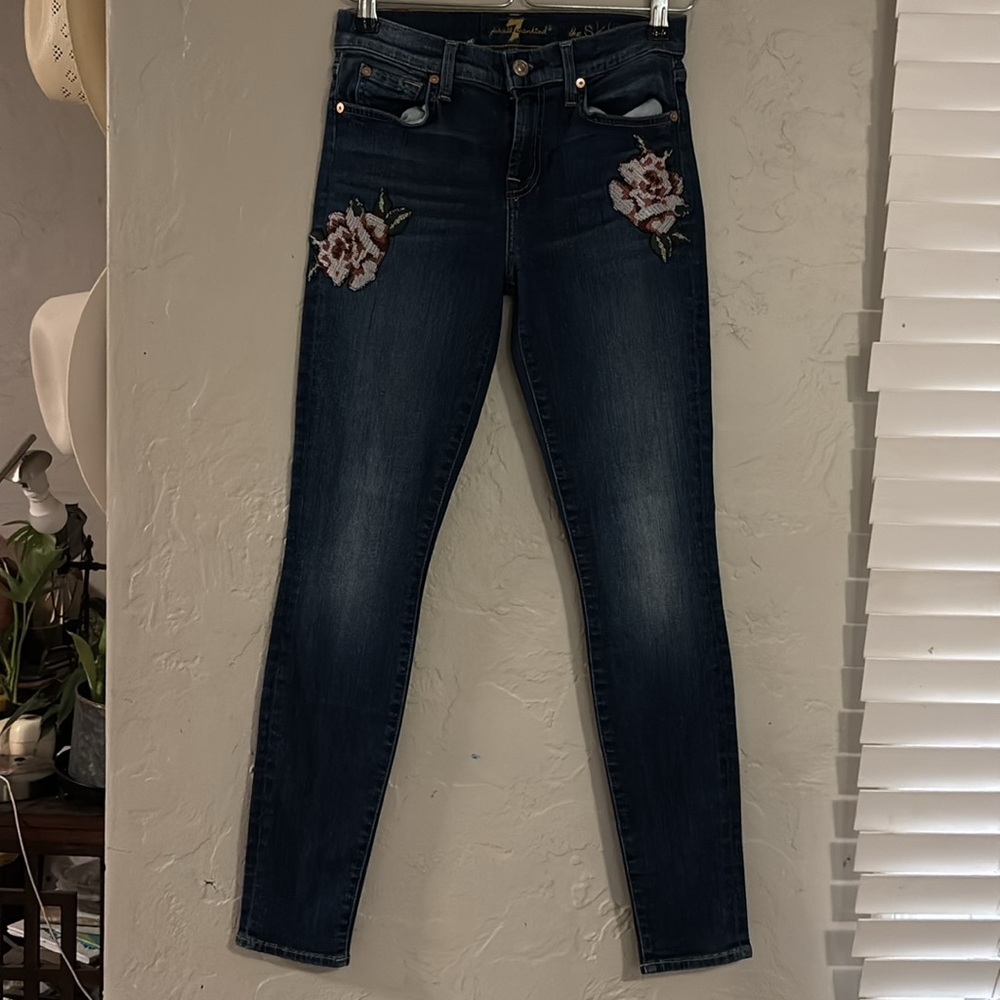 7 For All Mankind Skinny Embroidered Jeans